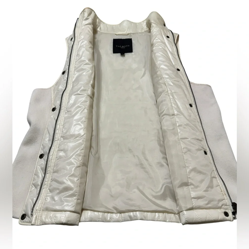 Talbots Quilted Vest Womens 1X Ivory Snap Front Zip Knit Side Panels Lightweight - Picture 4 of 7